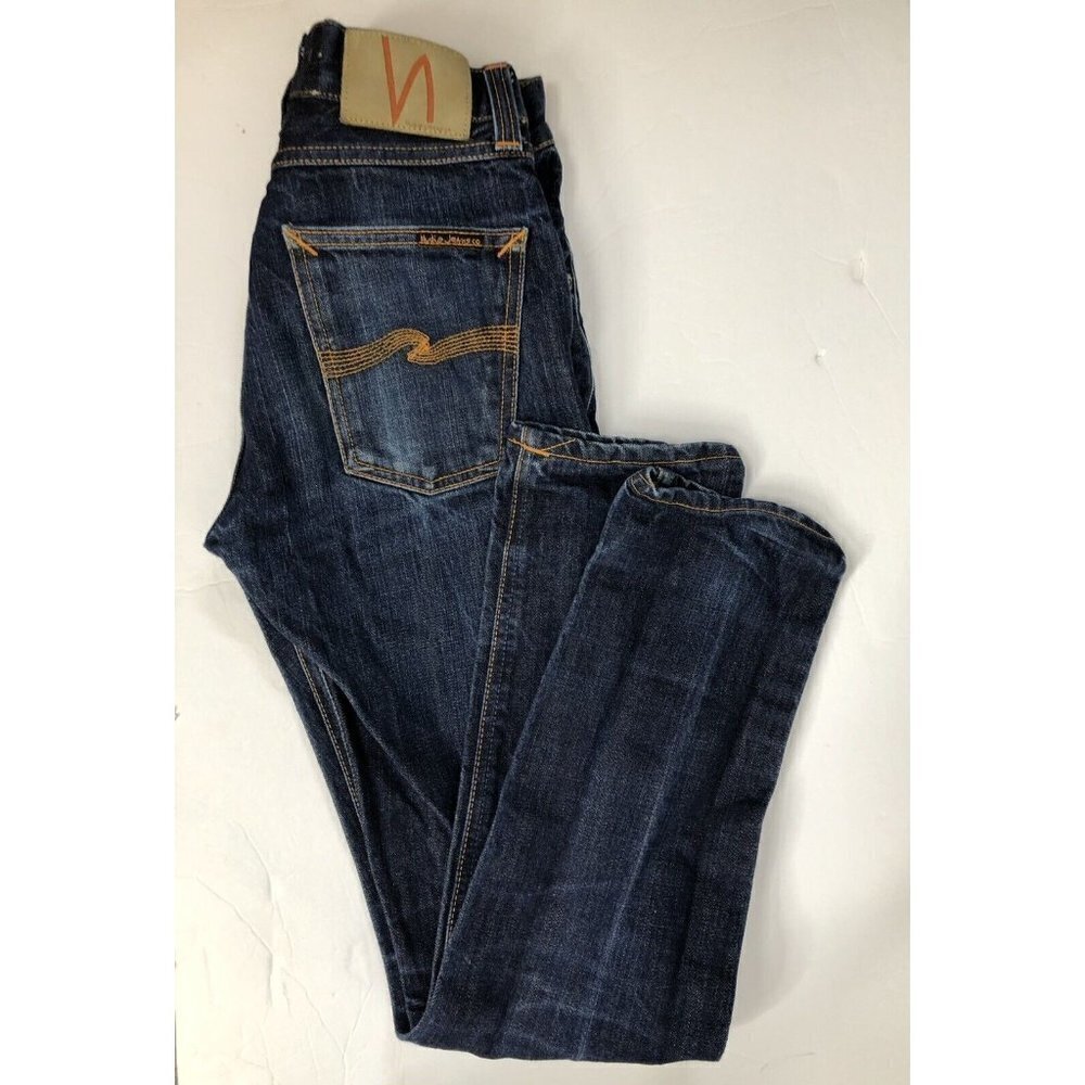 Nudie Jeans Steady Eddie Mens 26x30 Blue Denim‎ Jeans Button Fly Slim Selvage